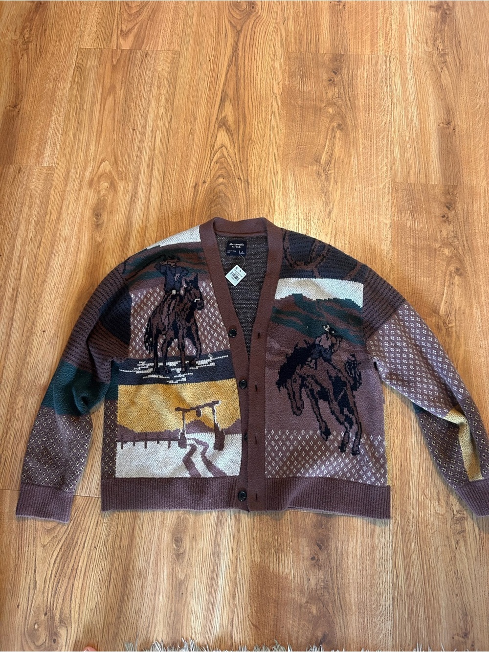 Abercrombie & Fitch Brown Western Horse Graphic Button Cardigan